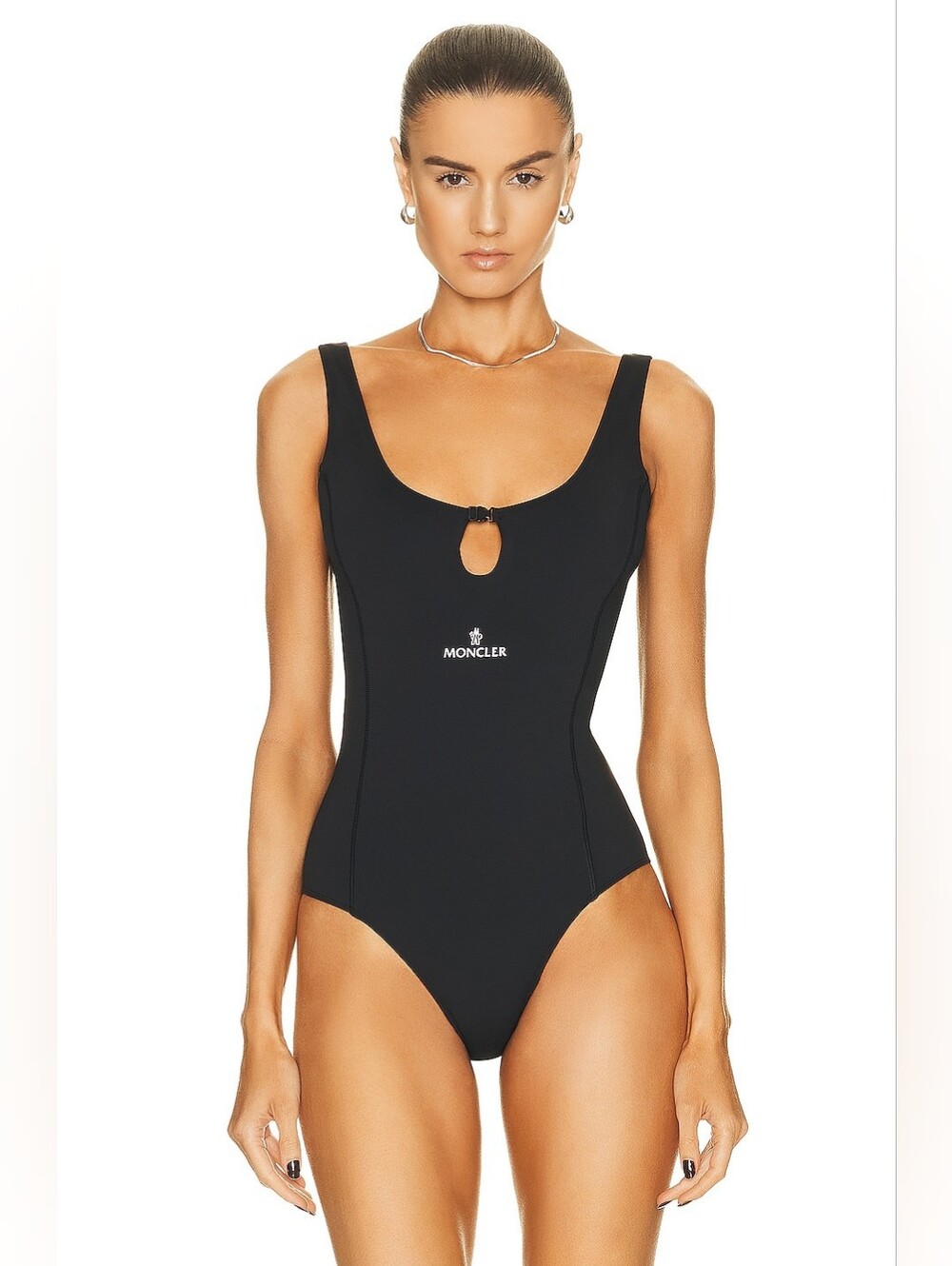 MONCLER Logo One Piece Swimsuit With Keyhole In Black Size M Org $600